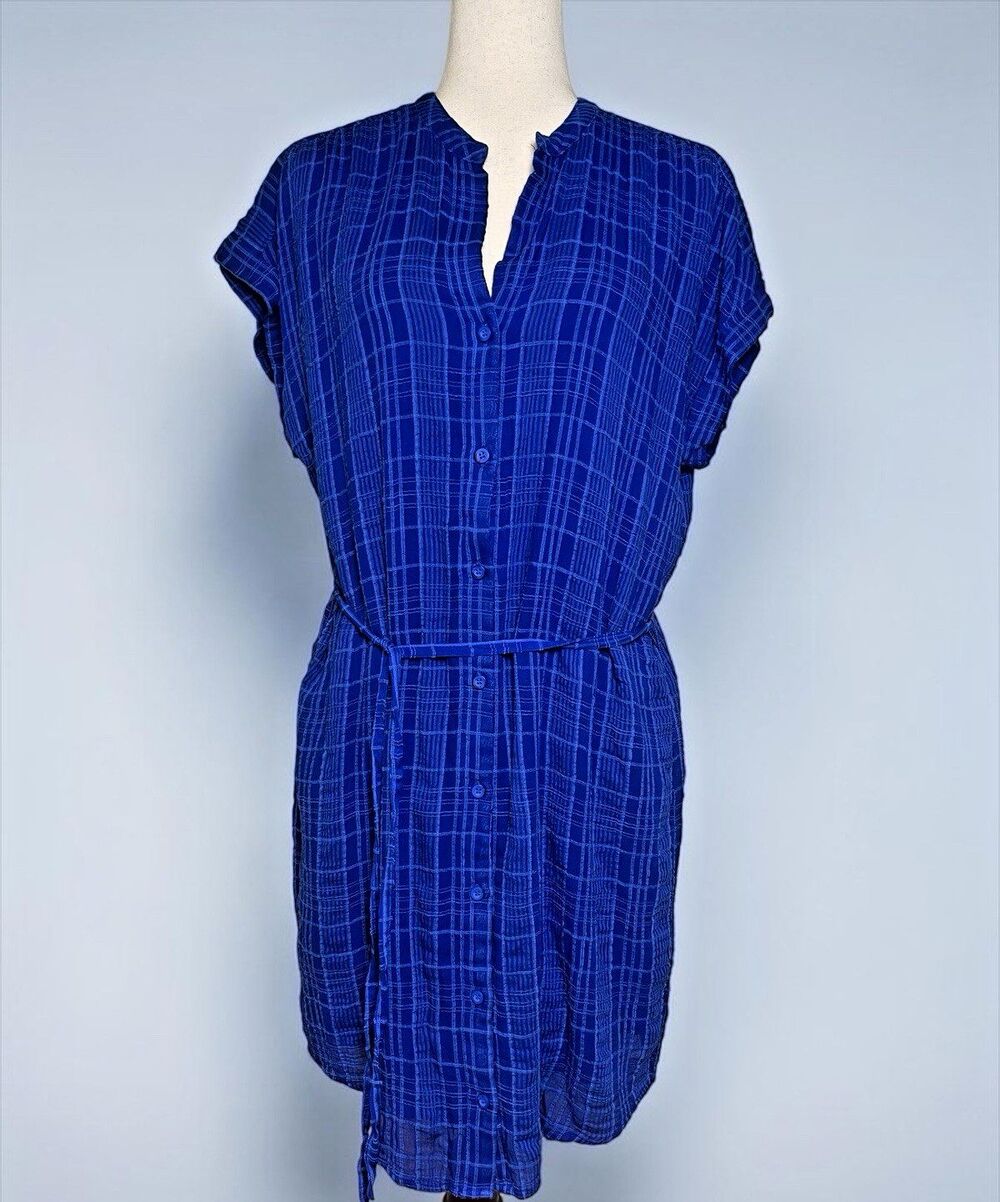 Cloth & Stone bright blue buttoned lined summer shift dress Medium beach cool